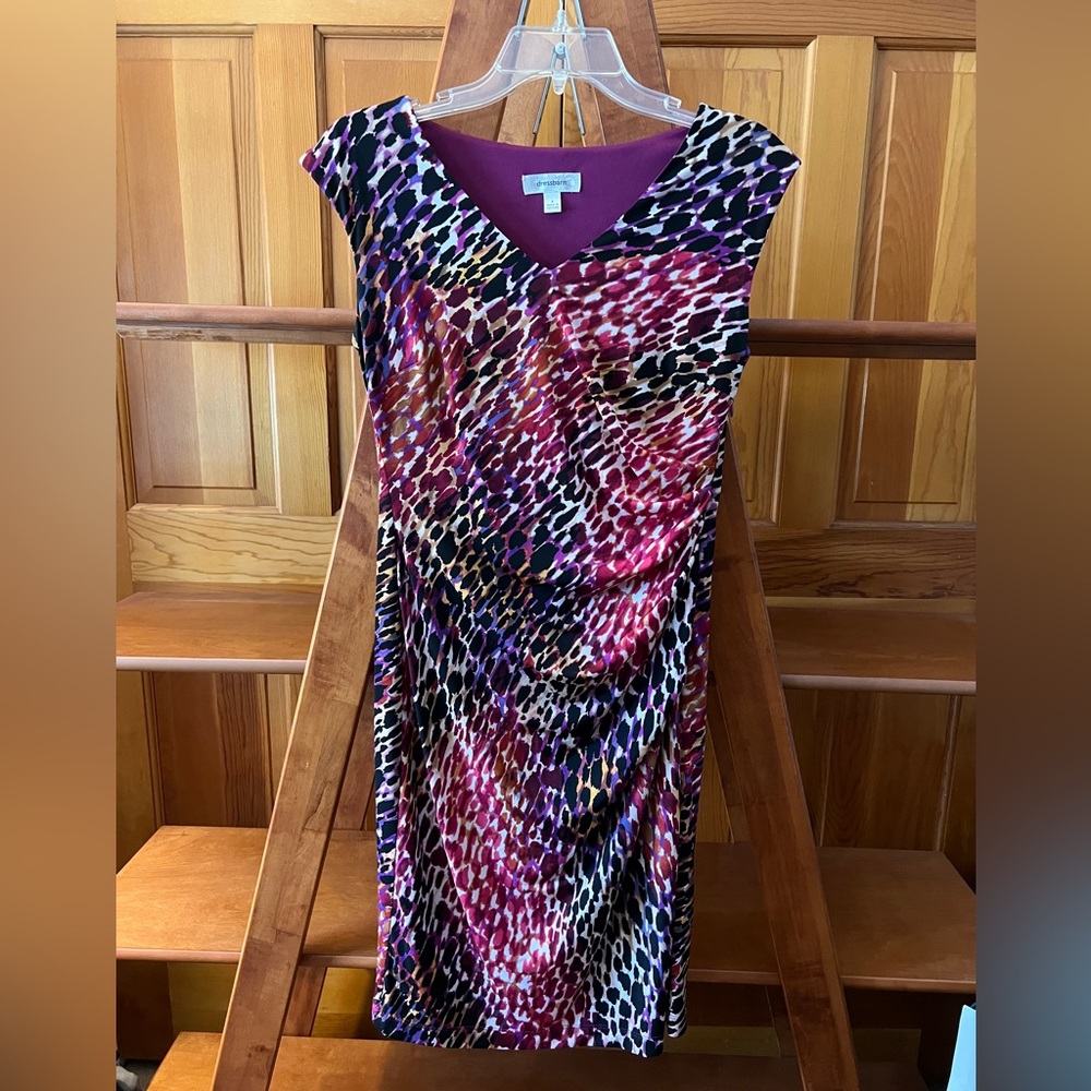 Dressbarn Printed Purple and Pink Ruched Sheath Dress | Size 4
